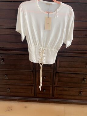 Zara Cream Lace-Up Waist Crop Tee